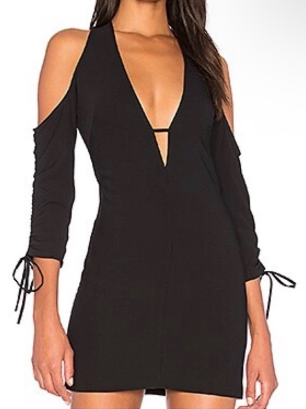 AQ/AQ Olena Mini Dress Cold-Shoulder Black V-Neck
